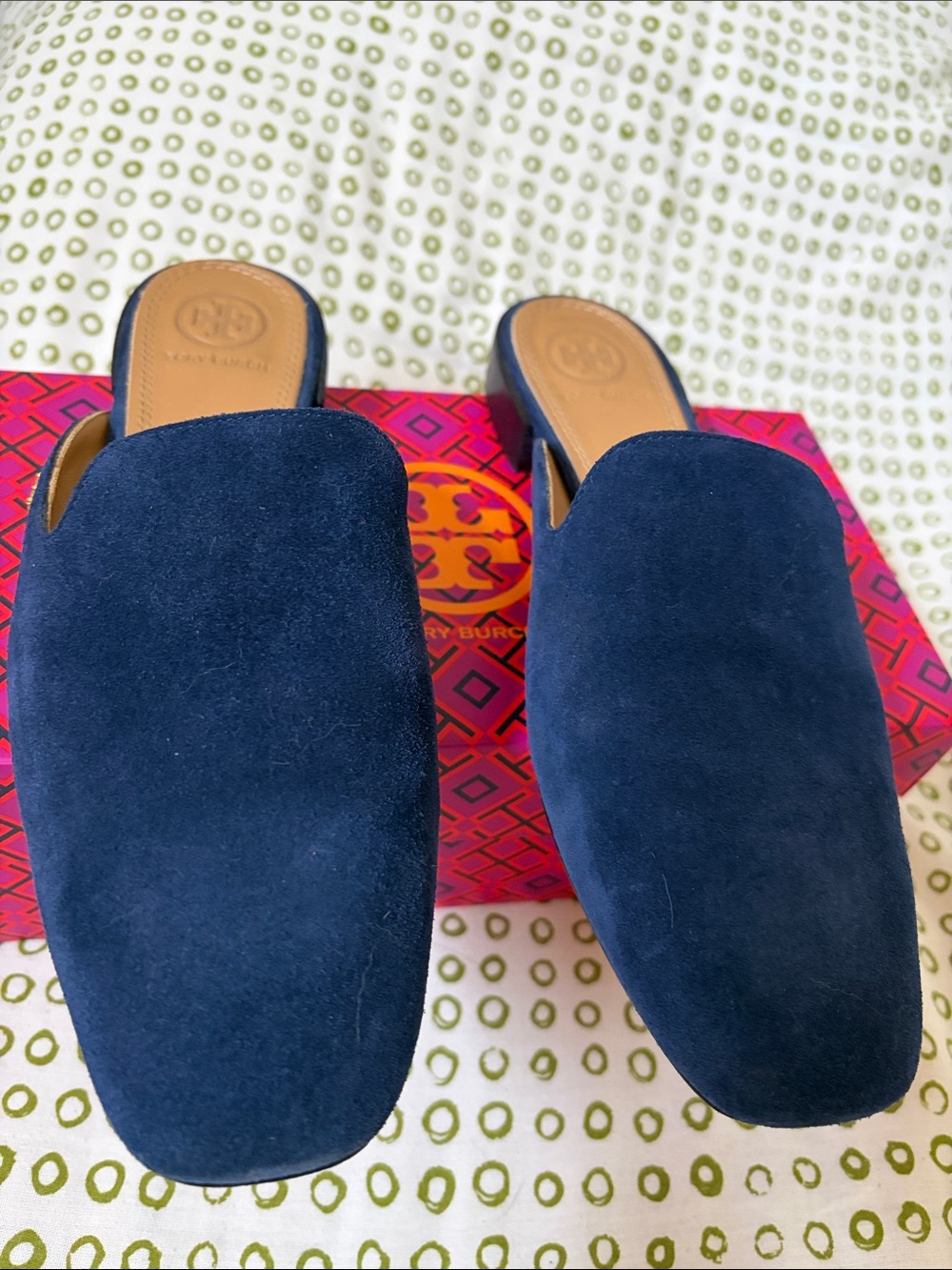 Tory Burch Carlotta Navy Suede Mule Slides - Picture 3 of 10